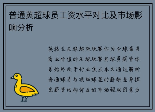 普通英超球员工资水平对比及市场影响分析